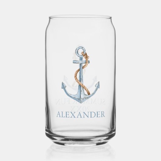 blauw anker met touw gepersonaliseerd blikvorm glas (Voorkant)