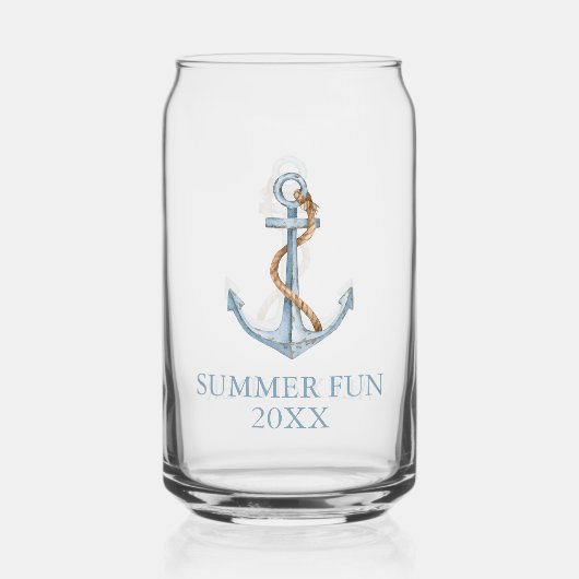 blauw anker met touw gepersonaliseerd blikvorm glas (Achterkant)
