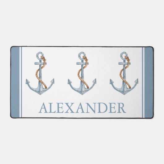 blauw anker met touw gepersonaliseerd bureaumat (Voorkant)
