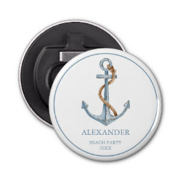 blauw anker met touw gepersonaliseerd button flesopener