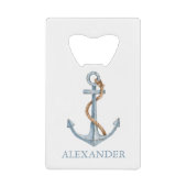  blauw anker met touw gepersonaliseerd creditkaart flessenopener (Voorkant)