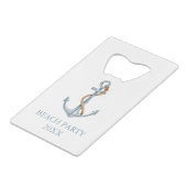  blauw anker met touw gepersonaliseerd creditkaart flessenopener (Achterkant Gekanteld)