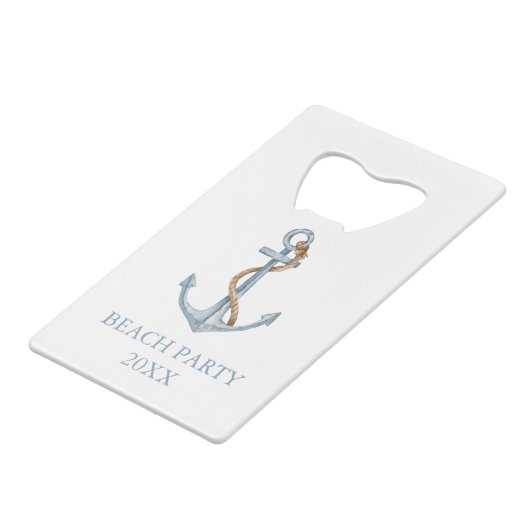  blauw anker met touw gepersonaliseerd creditkaart flessenopener (Achterkant Gekanteld)