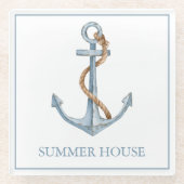  blauw anker met touw gepersonaliseerd glazen onderzetter (Voorkant)