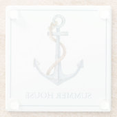  blauw anker met touw gepersonaliseerd glazen onderzetter (Achterkant)