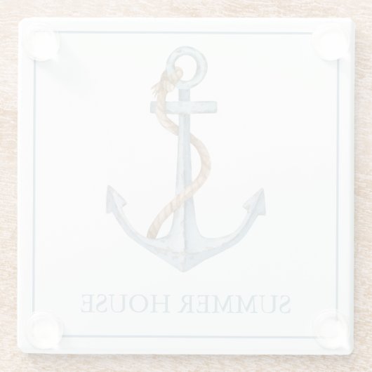 blauw anker met touw gepersonaliseerd glazen onderzetter (Achterkant)