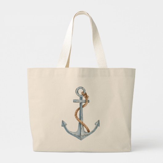  blauw anker met touw gepersonaliseerd grote tote bag (Achterkant)