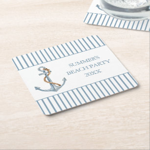 blauw anker met touw gepersonaliseerd kartonnen onderzetters