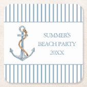 blauw anker met touw gepersonaliseerd kartonnen onderzetters (Voorkant)