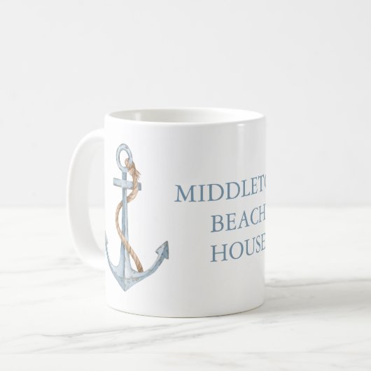  blauw anker met touw gepersonaliseerd koffiemok (Voorkant links)