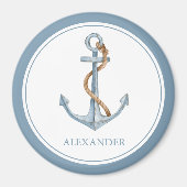  blauw anker met touw gepersonaliseerd magneet (Voorkant)