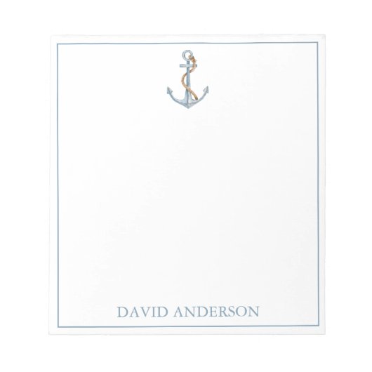  blauw anker met touw gepersonaliseerd notitieblok (Voorkant)