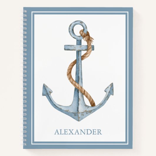 blauw anker met touw gepersonaliseerd notitieboek (Voorkant)