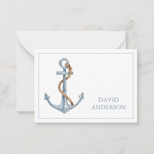  blauw anker met touw gepersonaliseerd notitiekaartje (Voorkant)