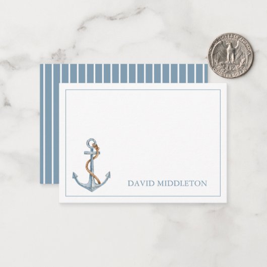  blauw anker met touw gepersonaliseerd notitiekaartje (Voorkant / Achterkant in situ)