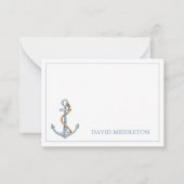  blauw anker met touw gepersonaliseerd notitiekaartje (Voorkant)