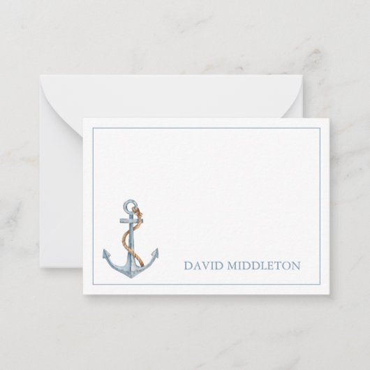  blauw anker met touw gepersonaliseerd notitiekaartje (Voorkant)