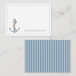  blauw anker met touw gepersonaliseerd notitiekaartje