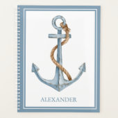  blauw anker met touw gepersonaliseerd planner (Voorkant)