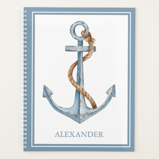 blauw anker met touw gepersonaliseerd planner (Voorkant)