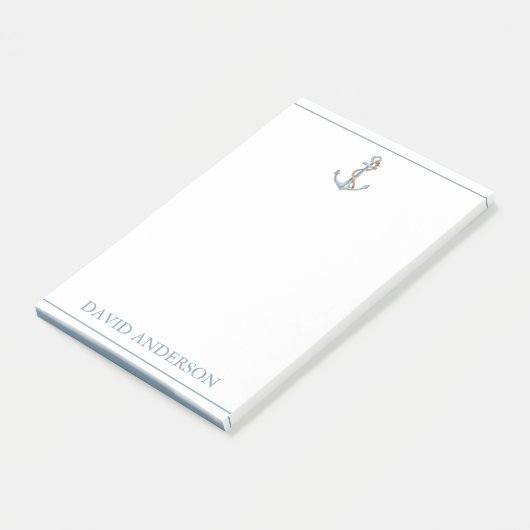  blauw anker met touw gepersonaliseerd post-it® notes (Schuin)