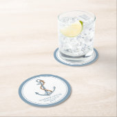  blauw anker met touw gepersonaliseerd ronde kartonnen onderzetter (Insitu)