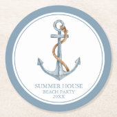  blauw anker met touw gepersonaliseerd ronde kartonnen onderzetter (Voorkant)