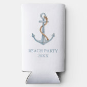 blauw anker met touw gepersonaliseerd seltzer blikjeskoeler (Achterkant)