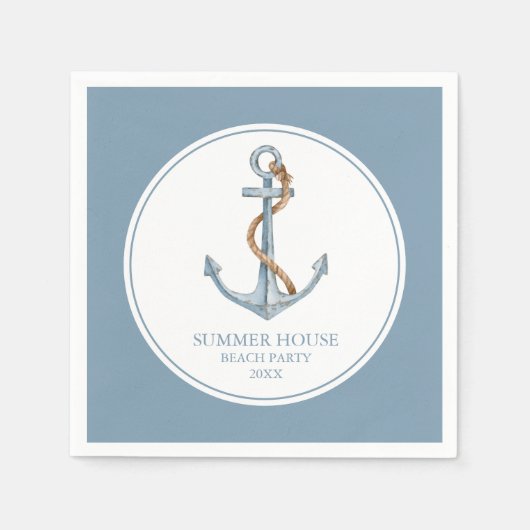blauw anker met touw gepersonaliseerd servet (Voorkant)