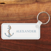 blauw anker met touw gepersonaliseerd sleutelhanger (Voorkant)