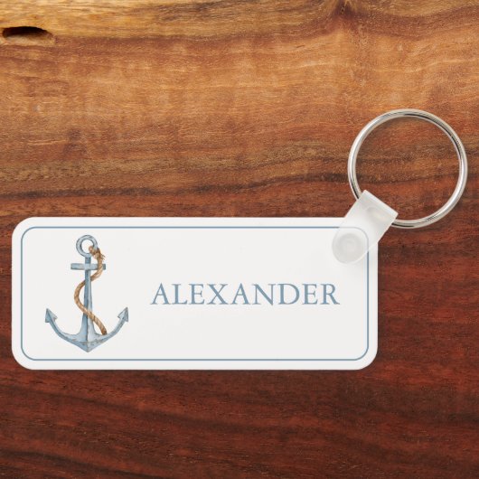 blauw anker met touw gepersonaliseerd sleutelhanger (Voorkant)