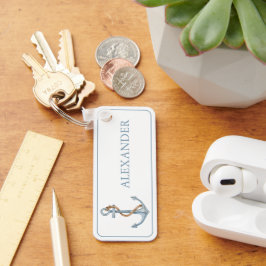 blauw anker met touw gepersonaliseerd sleutelhanger