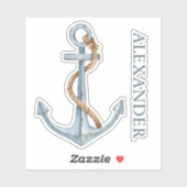 blauw anker met touw gepersonaliseerd sticker (Vel)