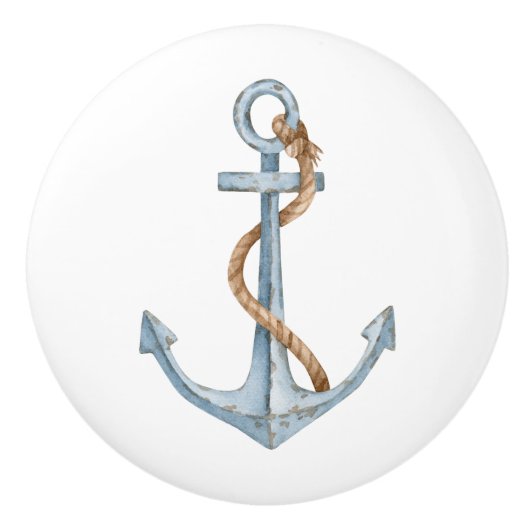  blauw anker met touw keramische knop (Voorkant)
