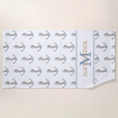 blauw anker met touw monogram strandlaken (Voorkant)