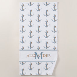 blauw anker met touw monogram strandlaken