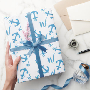Blauw Anker & Monogram Cadeaupapier