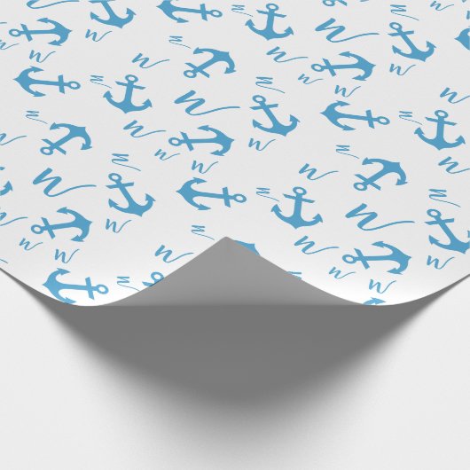 Blauw Anker & Monogram Cadeaupapier (Hoek)