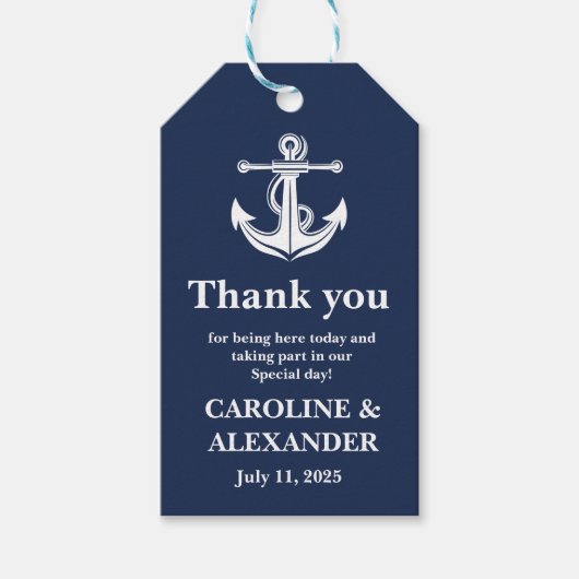 Blauw Anker Nautisch Kust Bruiloft Cadeaulabel (Voorkant)