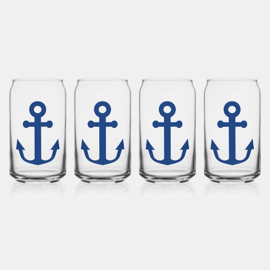 Blauw Anker Nautisch Ontwerp Blikvorm Glas (Voorkant)