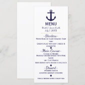 Blauw anker nautisch strand bruiloft menu kaart (Voorkant / Achterkant)