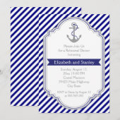 Blauw anker nautische bruiloft repetitie diner kaart (Voorkant / Achterkant)