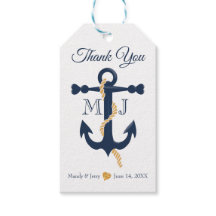 Blauw anker-nautische huwelijkscadeau label