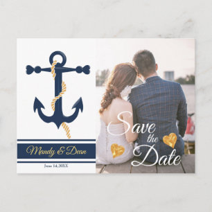 Blauw anker- nautische save the date briefkaart
