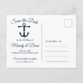 Blauw anker- nautische save the date briefkaart (Achterkant)