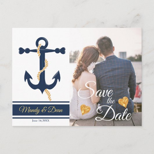 Blauw anker- nautische save the date briefkaart (Voorkant)