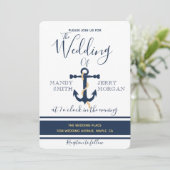 Blauw anker- nautische trouwuitnodiging kaart (Staand voorkant)