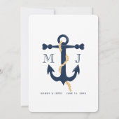 Blauw anker- nautische trouwuitnodiging kaart (Achterkant)