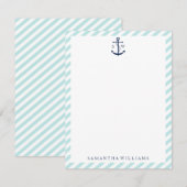 Blauw anker op mint Stripes Notitiekaartje (Voorkant / Achterkant)