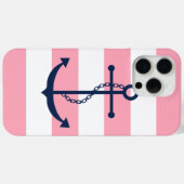 Blauw anker op roze strips patroon Case-Mate iPhone case (Achterkant (horizontaal))